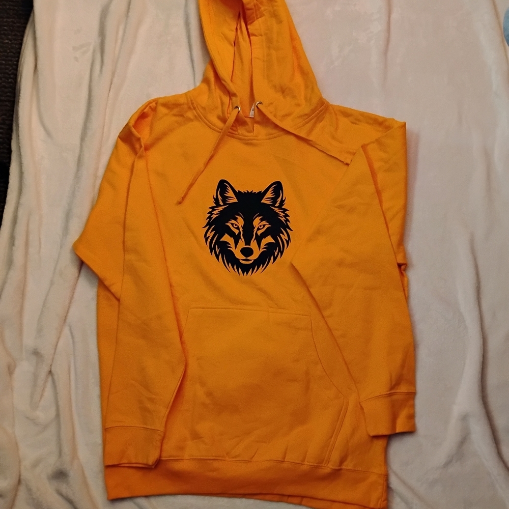 Orange Hoodie with Wolf Design